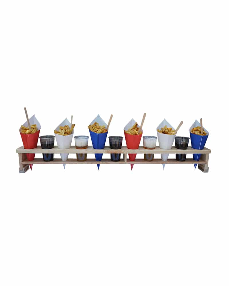 Meter Friet Rood-Wit-Blauw, frietzakhouder voor friet en bierglazen