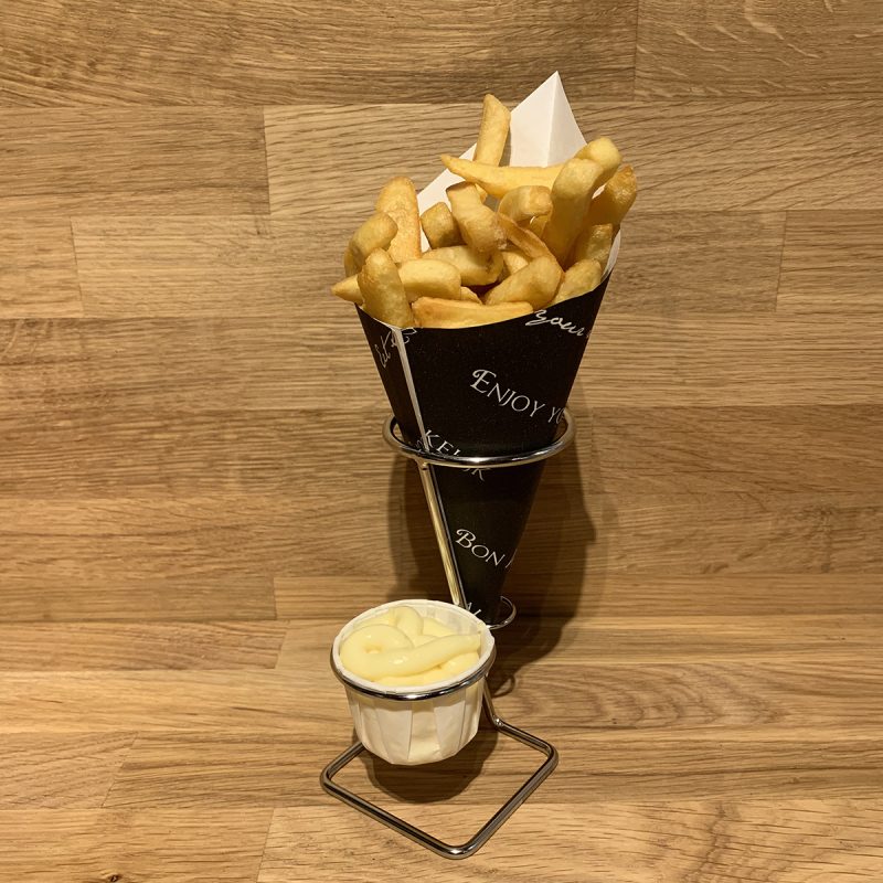 Frietzakhouder met sauscup ring voor kleine puntzakken