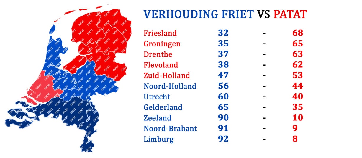 Friet of patat kaart van Nederland